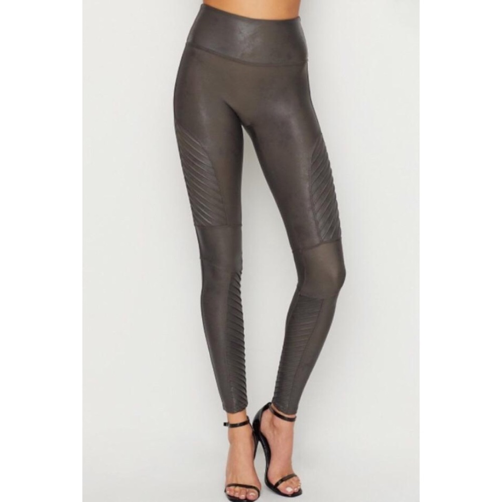Spanx Faux Leather Moto Leggings in Color Gunmetal - Picture 2 of 6